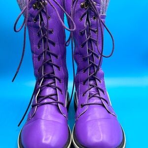 Purple Lace-up Mid-Calf Boots Size 9